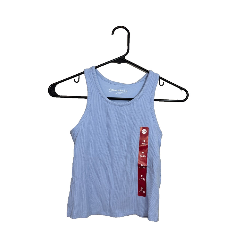 Outdoor Voices Girls Rib Tank Size M 7/8 Blue Athletic Top Shelf Bra NWT